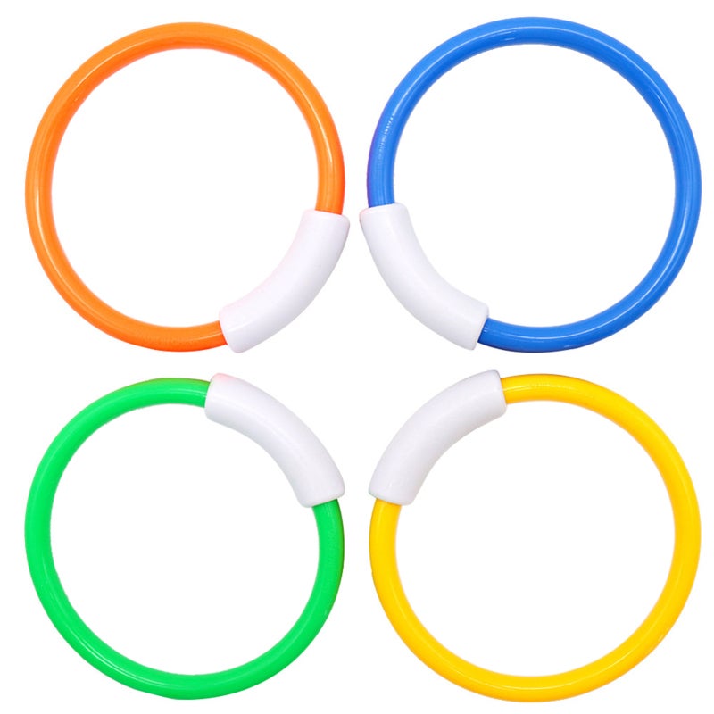 Diving Rings: 4 Pack Hard Durable Plastic - Bright High-Visibility Pool Toys for Underwater Fun, Swimming Agility Training and Pool Water Games - Image 1
