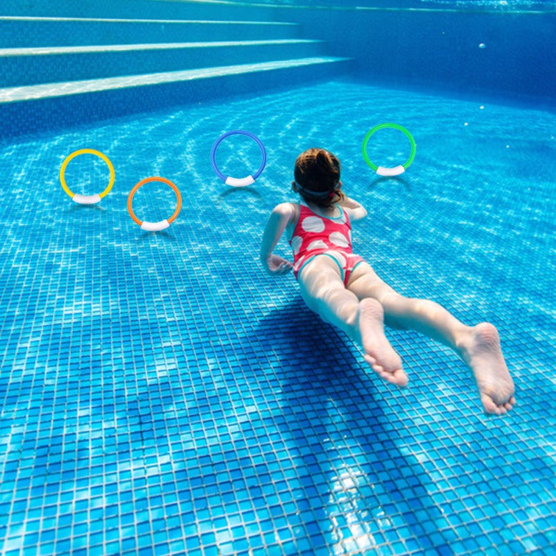 Diving Rings: 4 Pack Hard Durable Plastic - Bright High-Visibility Pool Toys for Underwater Fun, Swimming Agility Training and Pool Water Games - Image 3