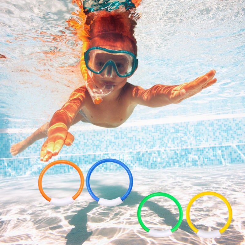 Diving Rings: 4 Pack Hard Durable Plastic - Bright High-Visibility Pool Toys for Underwater Fun, Swimming Agility Training and Pool Water Games - Image 2