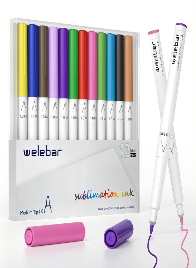 Welebar 12 Pack Infusible Pens Compatible with Cricut Maker 3/Maker 4/Maker/Explore 3/Explore 4/Air 2/Air, 1.0 Tip Sublimation Ink Marker Pen Set for Mugs, T-shirt, DIY Crafts - Image 1