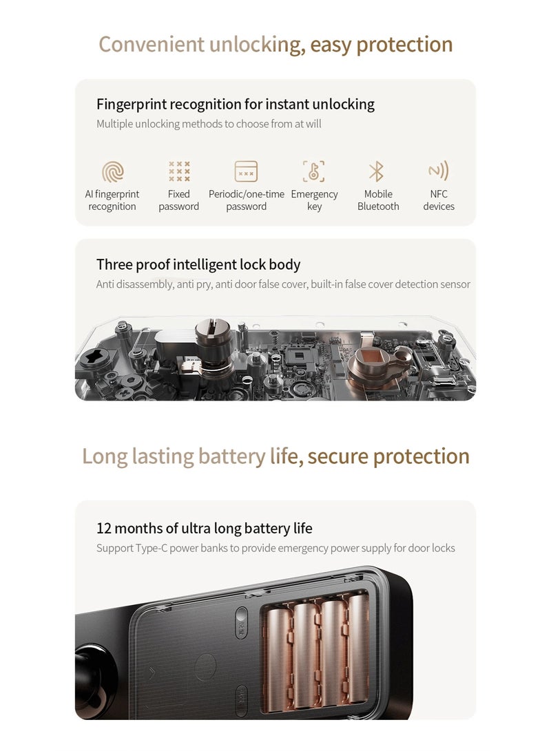 Mijia Smart Door Lock E30 with Fingerprint & Bluetooth, NFC Unlock, Model XMZNMST12LK - Image 4