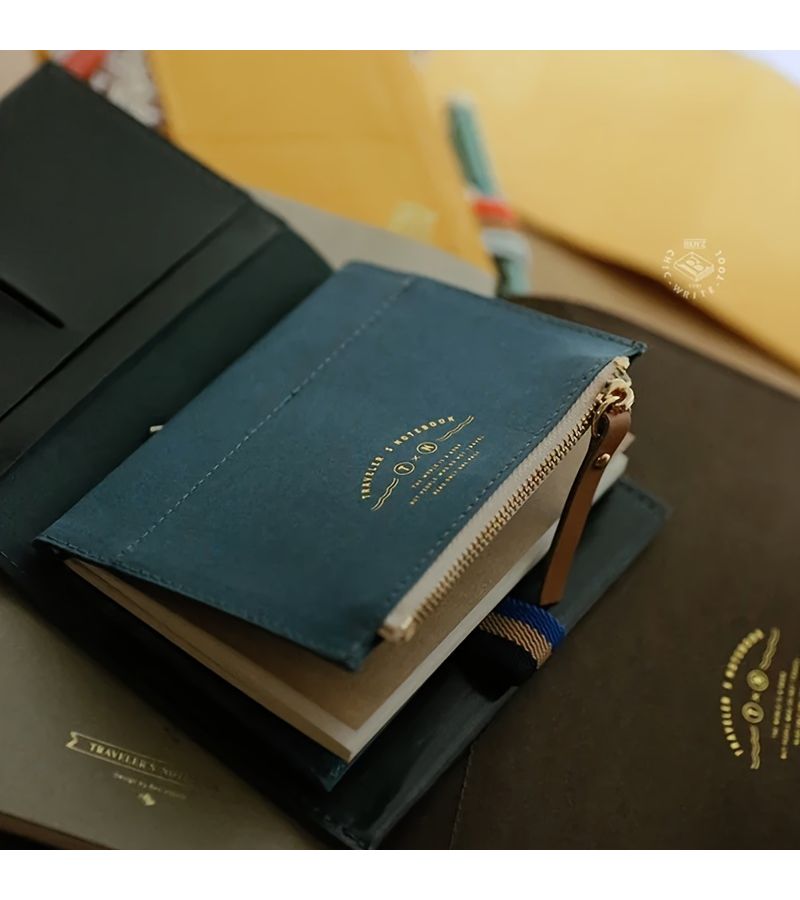 منذ ذلك الحين، دفتر ملاحظات السفر القياسي الأزرق مع حقيبة سحاب قابلة للغسل للأوراق المالية وحافظة أقلام لتخزين القرطاسية - Image 4