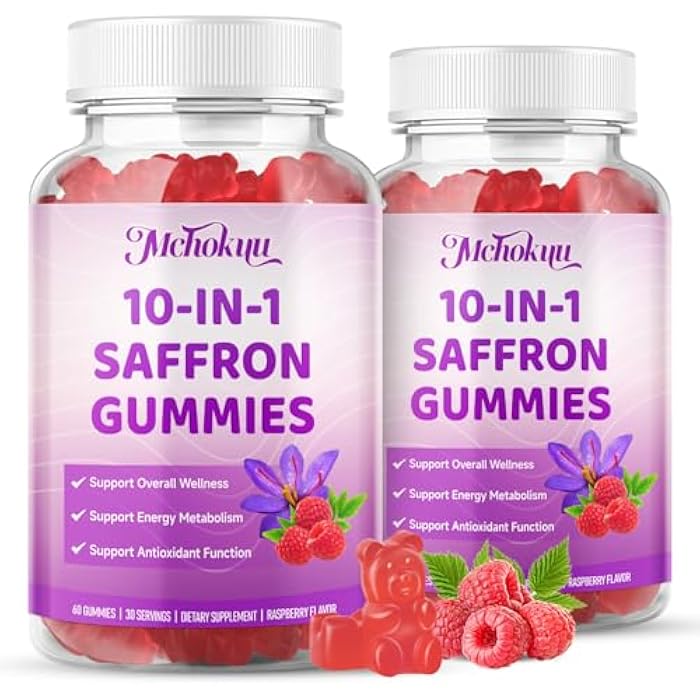 Mchokuu Saffron Supplement Gummies for Kids & Adults Supports Antioxidant Function with Ashwagandha, L-Theanine, Rhodiola Rosea, Lemon Balm, Vitamin D3, B6, Magnesium & Zinc – Raspberry Flavor, 120 Count - Image 1