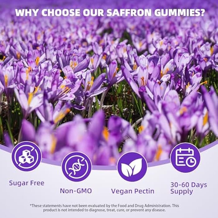Mchokuu Saffron Supplement Gummies for Kids & Adults Supports Antioxidant Function with Ashwagandha, L-Theanine, Rhodiola Rosea, Lemon Balm, Vitamin D3, B6, Magnesium & Zinc – Raspberry Flavor, 120 Count - Image 5