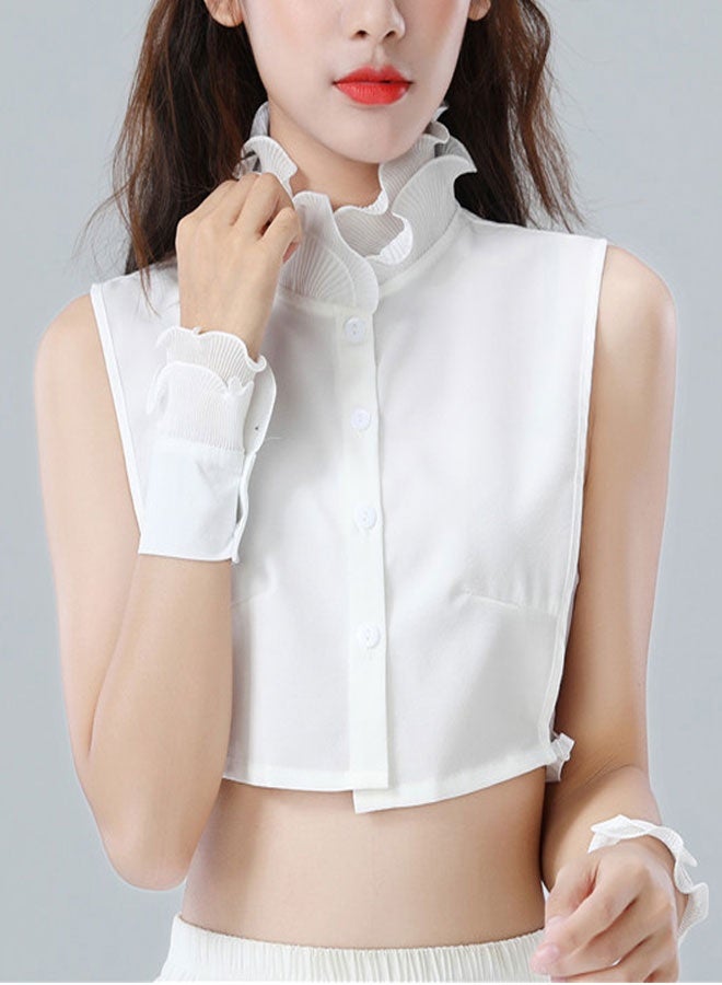 HAWAWA Chiffon Fake Collar Lady Ruffles Neck Detachable Doll Lapel Blouse for Women Half Shirts Half False Blouse Dickey False Collar White 1 Pack - Image 5