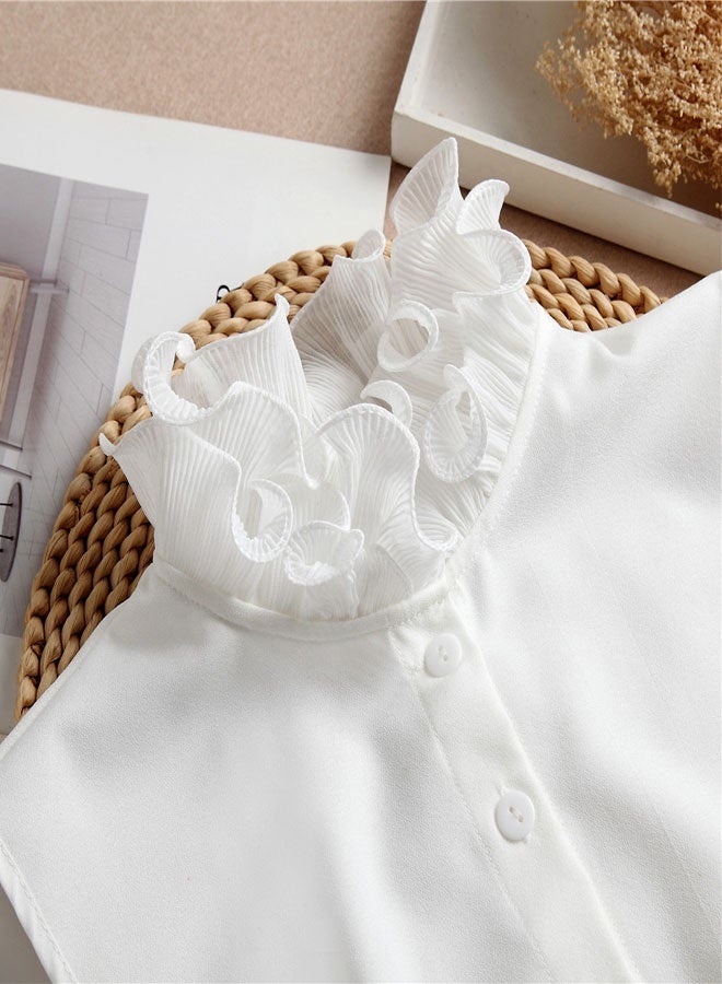 HAWAWA Chiffon Fake Collar Lady Ruffles Neck Detachable Doll Lapel Blouse for Women Half Shirts Half False Blouse Dickey False Collar White 1 Pack - Image 4