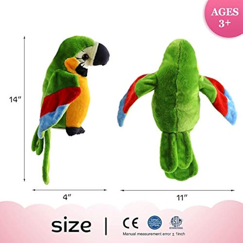 9'' Green Electronic Musical Talking Parrot Plush Toy,Interactive Toy,Recording Stuffed Animal Repeat What You Say Shake Wings Macaw Record Bird Toy for Kids Boys Girls - Image 5