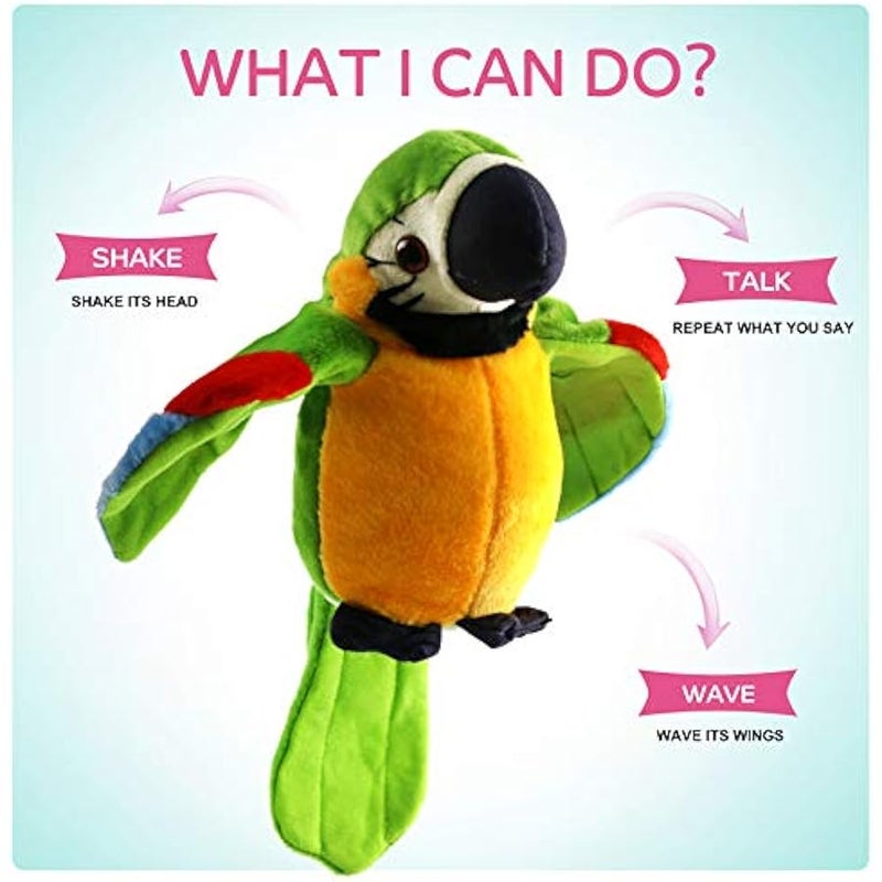 9'' Green Electronic Musical Talking Parrot Plush Toy,Interactive Toy,Recording Stuffed Animal Repeat What You Say Shake Wings Macaw Record Bird Toy for Kids Boys Girls - Image 2