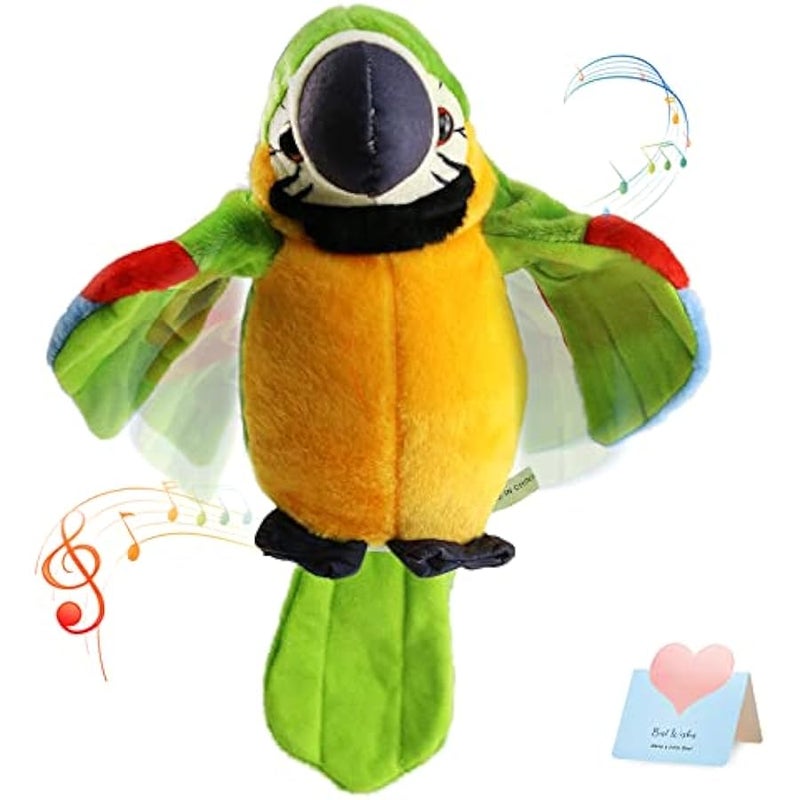 9'' Green Electronic Musical Talking Parrot Plush Toy,Interactive Toy,Recording Stuffed Animal Repeat What You Say Shake Wings Macaw Record Bird Toy for Kids Boys Girls - Image 1