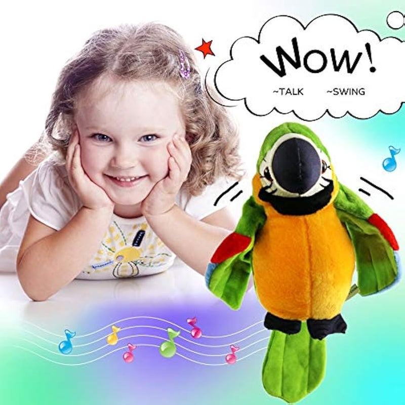 9'' Green Electronic Musical Talking Parrot Plush Toy,Interactive Toy,Recording Stuffed Animal Repeat What You Say Shake Wings Macaw Record Bird Toy for Kids Boys Girls - Image 3