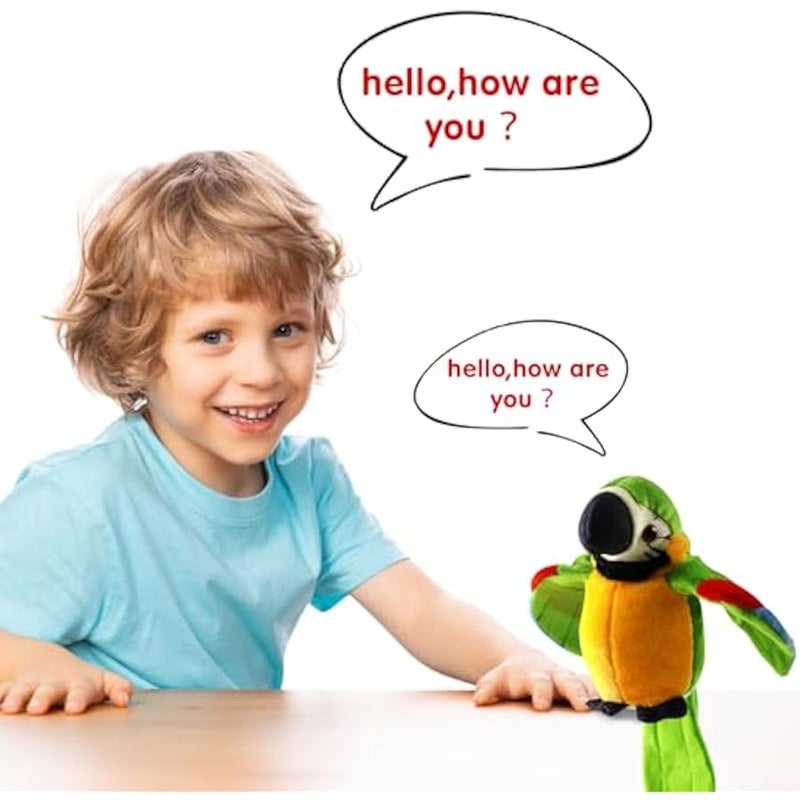 9'' Green Electronic Musical Talking Parrot Plush Toy,Interactive Toy,Recording Stuffed Animal Repeat What You Say Shake Wings Macaw Record Bird Toy for Kids Boys Girls - Image 4
