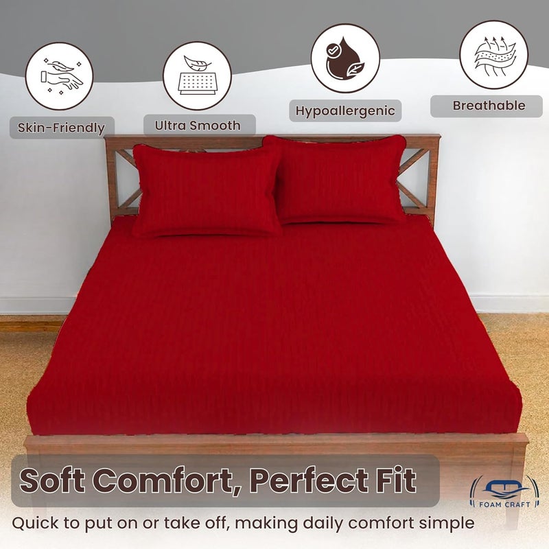 FOAM CRAFT Foamcraft Striped Deep Pocket Fitted Sheet - Wrinkle-Free Microfiber, Red, Queen Size - Image 4