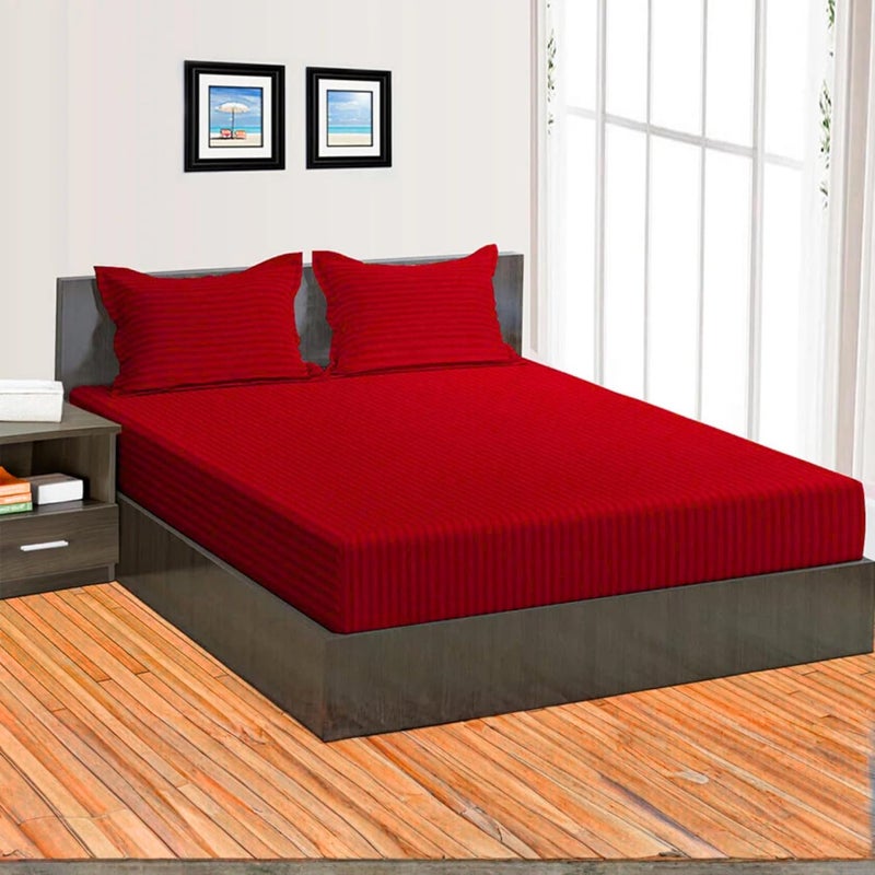 FOAM CRAFT Foamcraft Striped Deep Pocket Fitted Sheet - Wrinkle-Free Microfiber, Red, Queen Size - Image 1