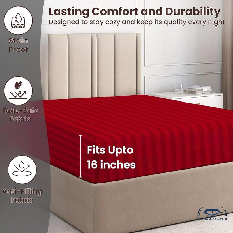 FOAM CRAFT Foamcraft Striped Deep Pocket Fitted Sheet - Wrinkle-Free Microfiber, Red, Queen Size - Image 5