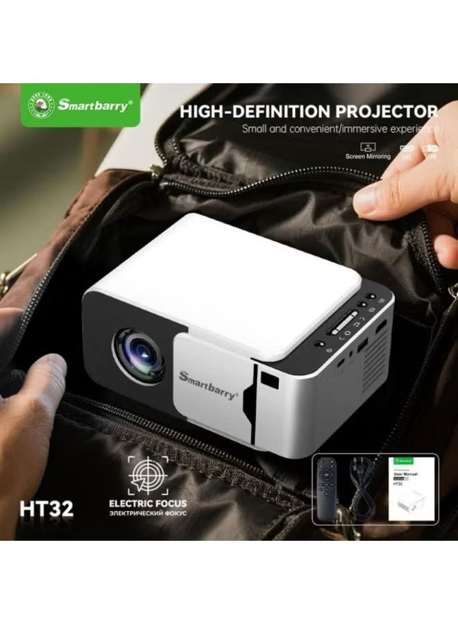 Smartbarry بروجيكتور سمارتبيري HT32 الحقيقي بدقة 4K HD المحمولة مع تركيز كهربائي | دعم عرض يصل إلى 180 بوصة | HDMI و USB | متوافق مع عصا التلفاز | عكس الشاشة اللاسلكي | بروجيكتور سينما منزلية - Image 2