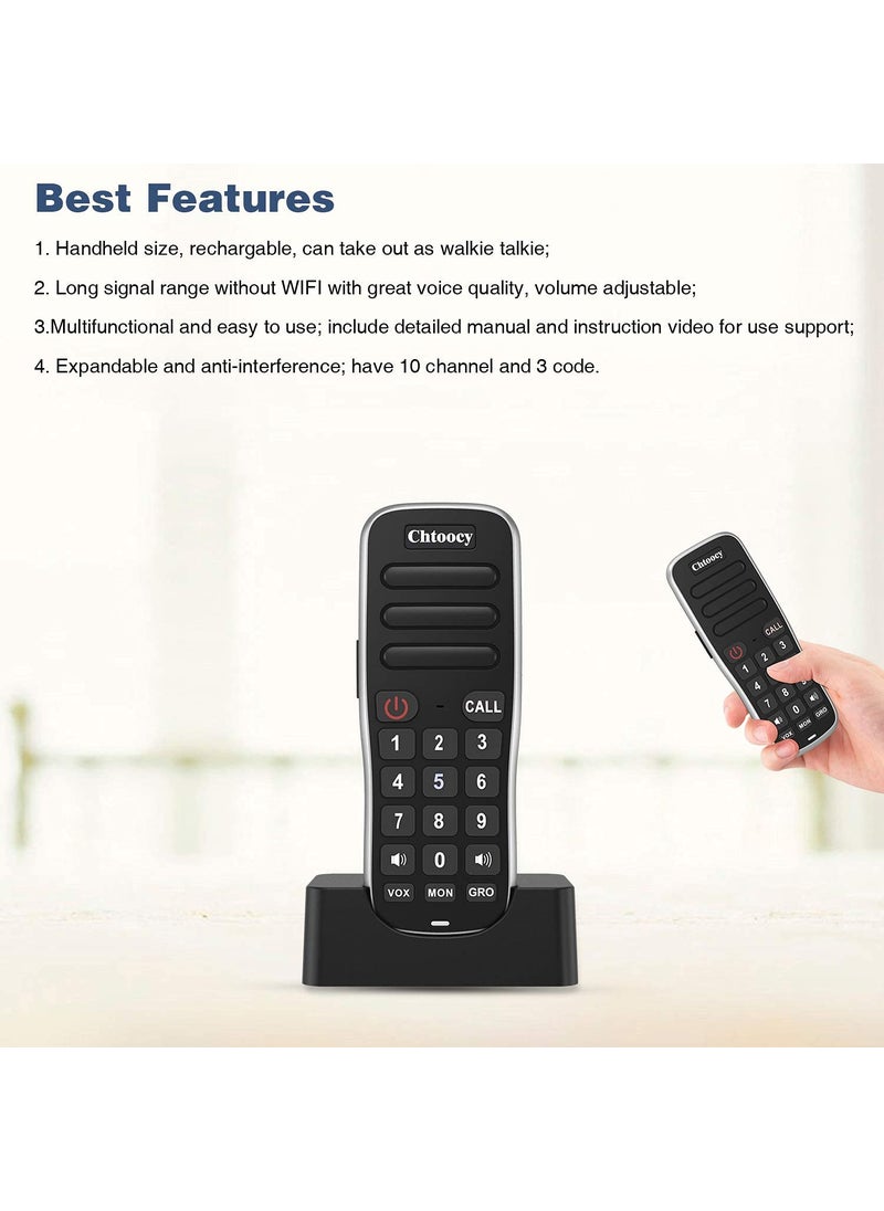 Chtoocy Chtoocy Rechargeable Intercoms Wireless for Home 1 Mile Range 10 Channel, Handheld Wireless Intercom System for Home Business Office, Home Room to Room Communication System (2 Packs, Black)  - Image 3