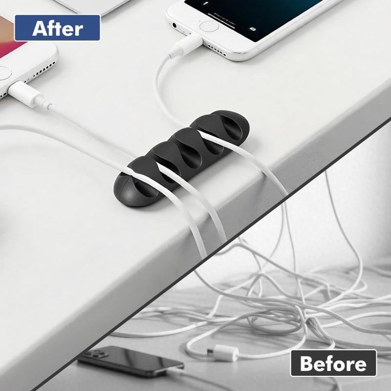 Flezoo Cable Clips Cord Holder - 18 PCS Black Adhesive Phone Cord Organizer Charger Holder Cable Wire Management Clips Keeper for Nightstand, Desk, Office or Mouse - Image 5