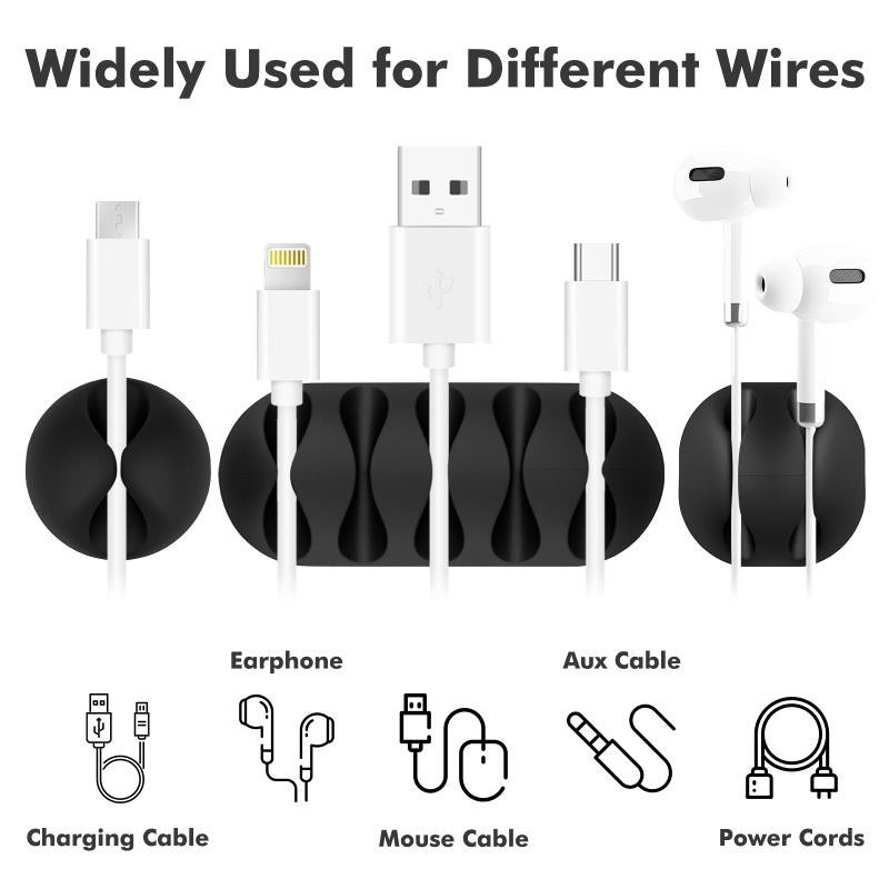 Flezoo Cable Clips Cord Holder - 18 PCS Black Adhesive Phone Cord Organizer Charger Holder Cable Wire Management Clips Keeper for Nightstand, Desk, Office or Mouse - Image 3