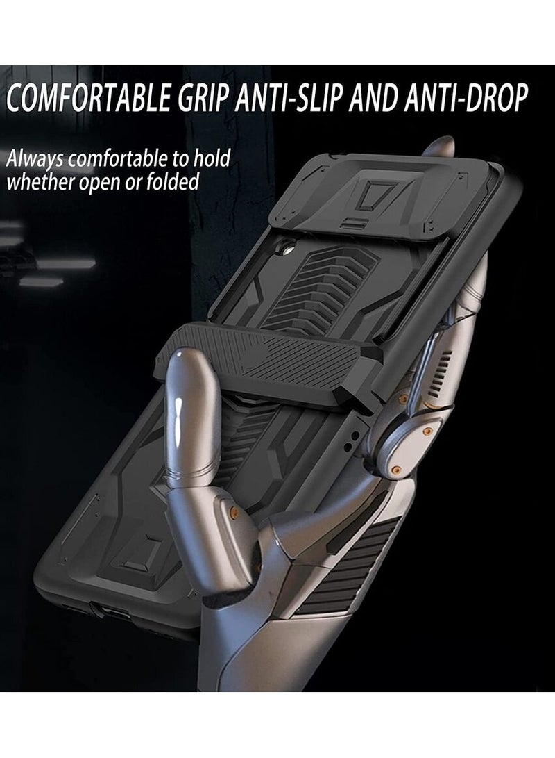 جولدن ماسك لموبايل سامسونج Z فليب 4 بتصميم عسكري مع عدسة منزلقة - (اسود) - Image 3