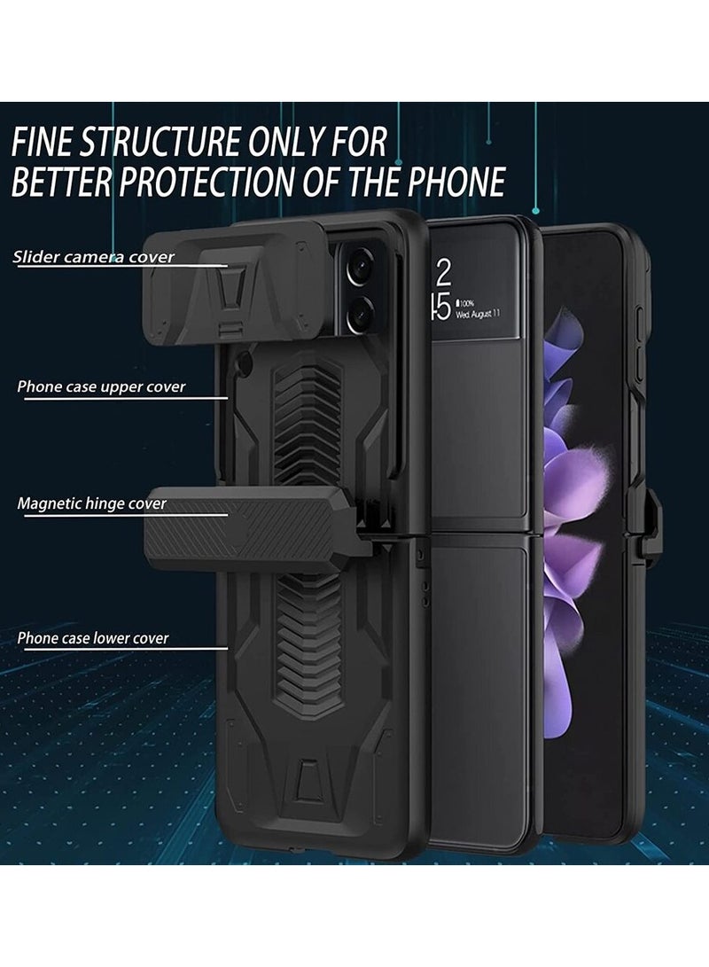 جولدن ماسك لموبايل سامسونج Z فليب 4 بتصميم عسكري مع عدسة منزلقة - (اسود) - Image 5