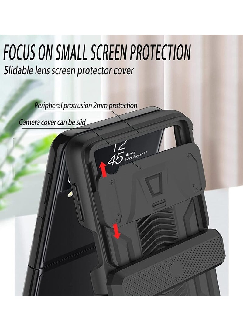 جولدن ماسك لموبايل سامسونج Z فليب 4 بتصميم عسكري مع عدسة منزلقة - (اسود) - Image 4