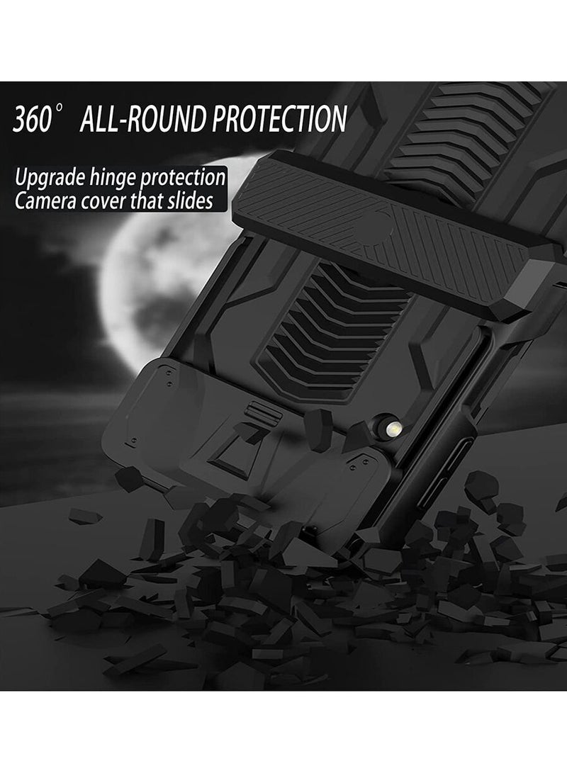 جولدن ماسك لموبايل سامسونج Z فليب 4 بتصميم عسكري مع عدسة منزلقة - (اسود) - Image 2