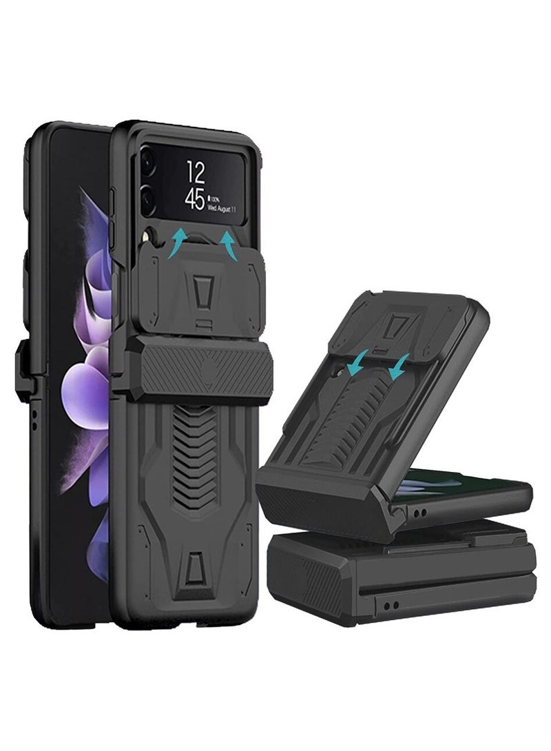 جولدن ماسك لموبايل سامسونج Z فليب 4 بتصميم عسكري مع عدسة منزلقة - (اسود) - Image 1