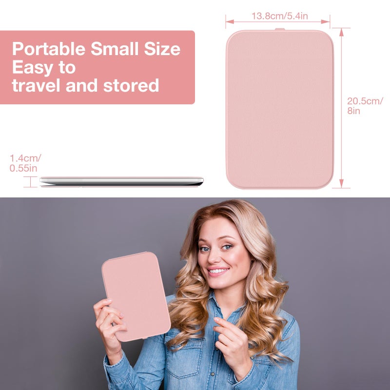 Kintion Travel Makeup Mirror, Portable LED Lighted Makeup Mirror, 360Â° Rotation Touch Screen Vanity Mirror, 60 LEDs, 3-Color Dimmable Lighting, Rechargeable Tabletop Folding Cosmetic Mirror, Pink - Image 2