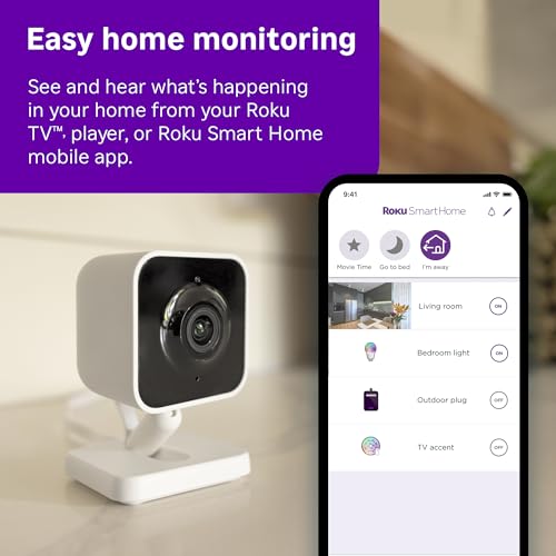 Roku Indoor Camera Home Security 1Pack Wired Security Camera Pet Monitor with 1080p HD Color Night Vision Works with Alexa Google Motion Sound Detection WDR WiFi 6 - Image 3