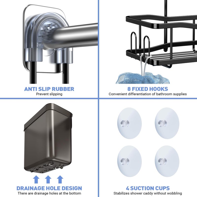 Aitatty Hanging Shower Caddy Bathroom Organizer: Rustproof Shower Shelf Racks Over Shower Head - No Drilling Inside Bath Shower Rack Shelves Over Showerhead for Shampoo with Soap Holder Black - Image 5