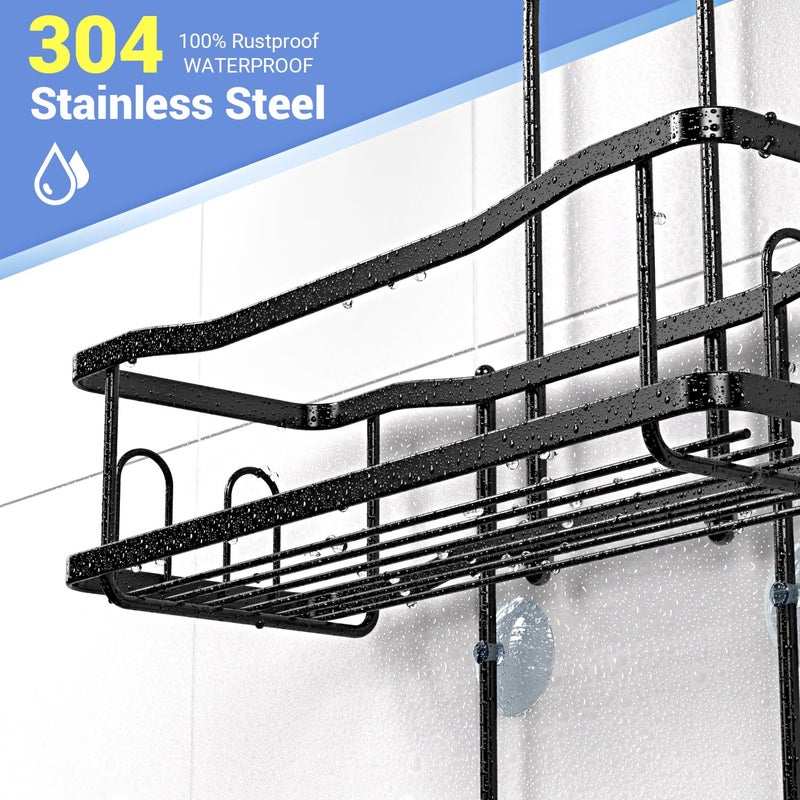 Aitatty Hanging Shower Caddy Bathroom Organizer: Rustproof Shower Shelf Racks Over Shower Head - No Drilling Inside Bath Shower Rack Shelves Over Showerhead for Shampoo with Soap Holder Black - Image 3