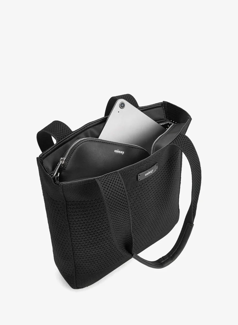 ميسي Textured Tote Bag With Pouch