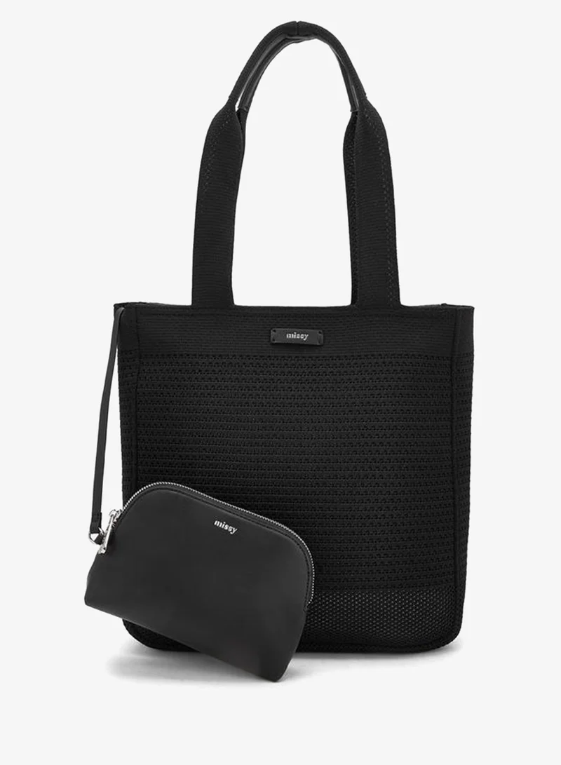 ميسي Textured Tote Bag With Pouch