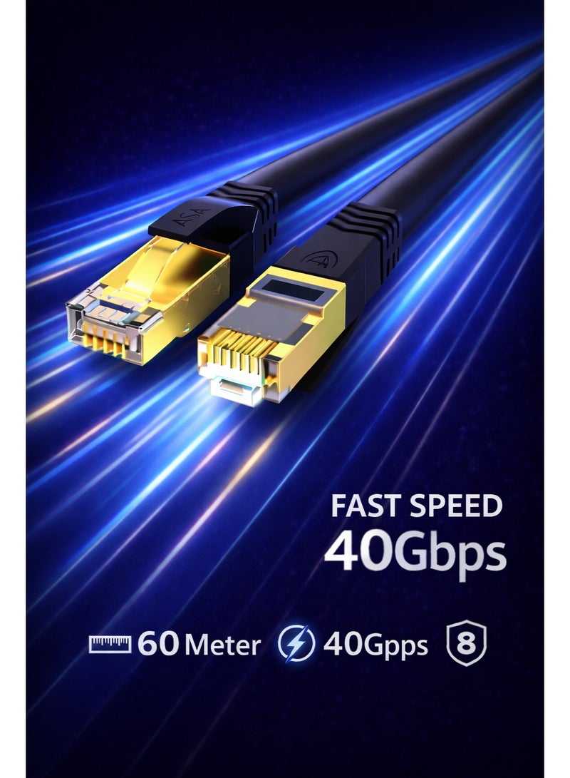 أيه أس أيه كابل إيثرنت Cat8 عالي السرعة 40 جيجابت/ثانية 2000 ميجاهرتز RJ45 مجدول ومحصن 60 متر - Image 1