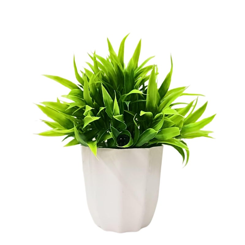 fancymart نباتات صناعية من أوراق الخيزران في وعاء بارتفاع 22 سم مثالية لتزيين المنزل والمكتب - Image 1