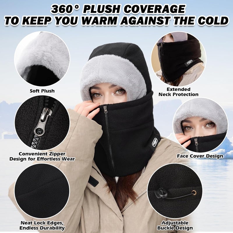 Excefore Winter Thermal Fleece Balaclava Mask, Unisex Warm Full Face Cover Windproof Hat, Neck & Ear Warmer Scarf, Cold Weather Snood for Running, Skiing, Cycling, Motorbikes, Hiking, Outdoor Sports - Image 2