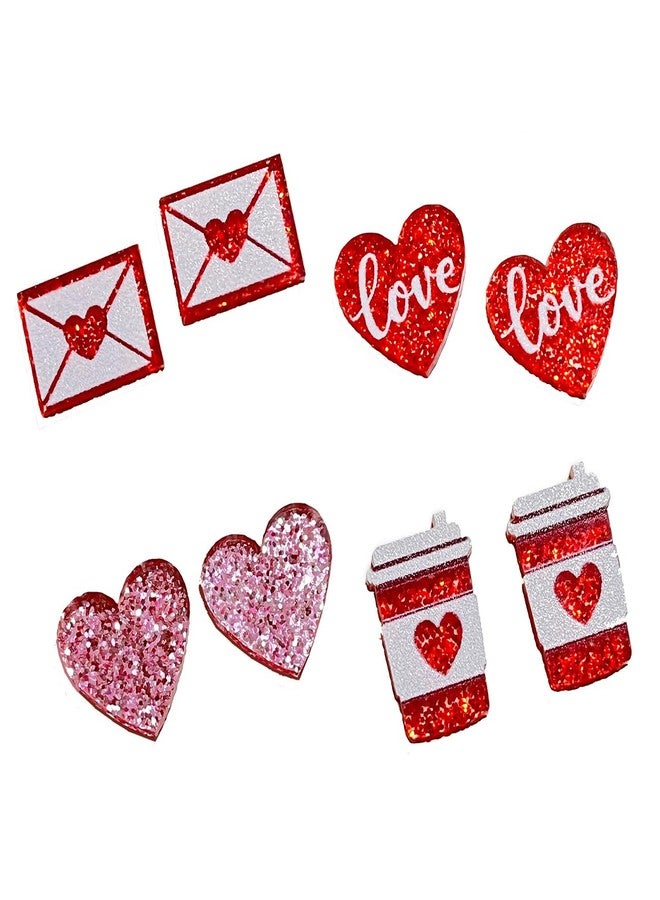 Pingyongchang Pink Love Heart Stud Earrings Set for Women Statement Acrylic Cute Envelopes Red Earrings Wedding Birthday Jewelry Mother's Day Gift Lightweight Holiday Earring - Image 1