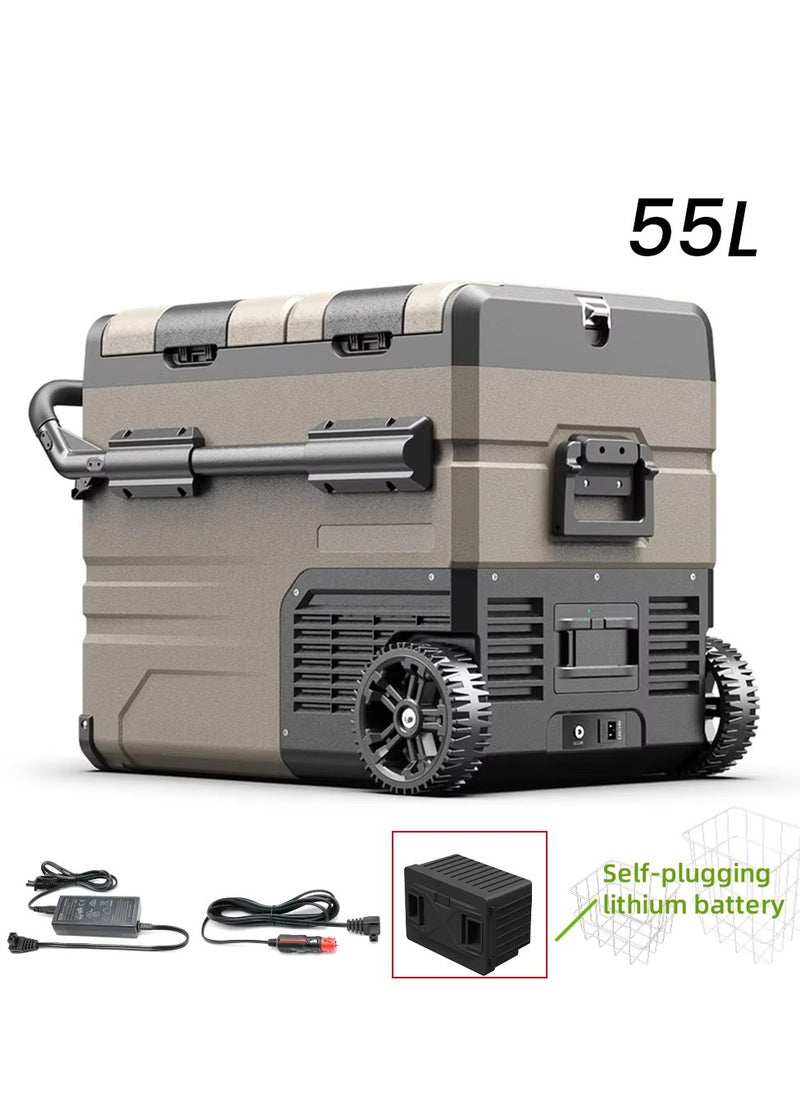 Generic 12V/24V Vehicle and Home Dual Temperature Car Refrigerator - -20℃ Fast Cooling, Bluetooth APP Control, Dual Door Design with Pluggable Li-Ion Battery, Suitable for Camping and Traveling - 55L  - Image 1
