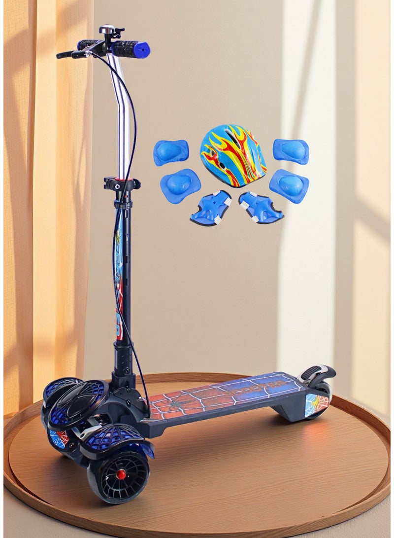 EASY FUTURE Kids Kick Scooter: Foldable Design, Height-Adjustable Handle, LED Wheels, Rear Brake, Handle Brake & Music for Ages 3-8 Including Full Protective Gear Set - Image 1