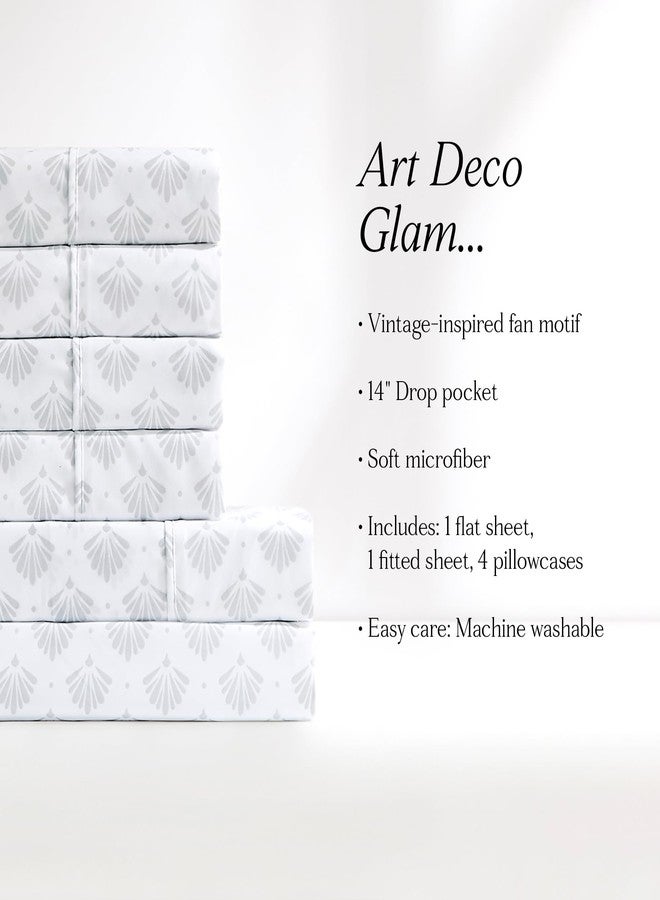 Lush Decor Scallop Fan Sheet Set 6 Piece Set Queen Gray - Geometric Bed Sheets - Art Deco Decor - Teen Queen Sheets - Art Deco Bedroom - Transitional Decor - Image 2