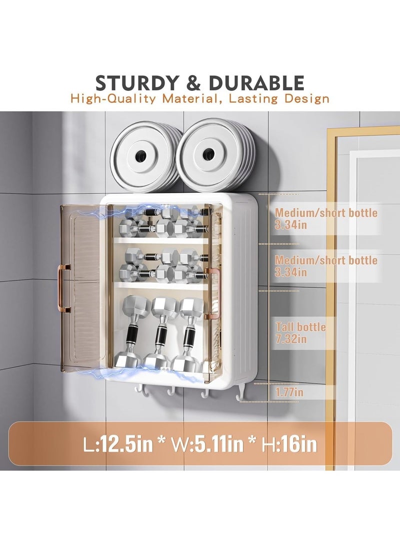 MostNow 3 Tier Bathroom Kitchen Wall Mounted Shelves Rack with Hooks Bar Wall Storage Cabinet,White Kitchen Wall Organizer, No-Trace No Drilling Spice Rack Cosmetic Organiser for Bathroom Kitchen - Image 5