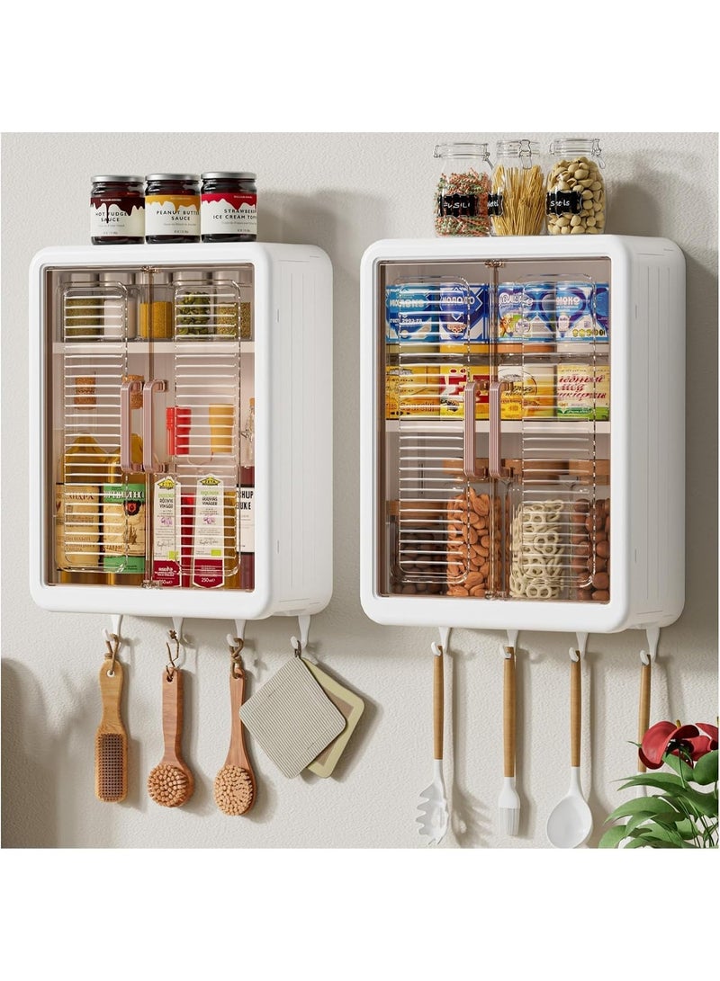 MostNow 3 Tier Bathroom Kitchen Wall Mounted Shelves Rack with Hooks Bar Wall Storage Cabinet,White Kitchen Wall Organizer, No-Trace No Drilling Spice Rack Cosmetic Organiser for Bathroom Kitchen - Image 1