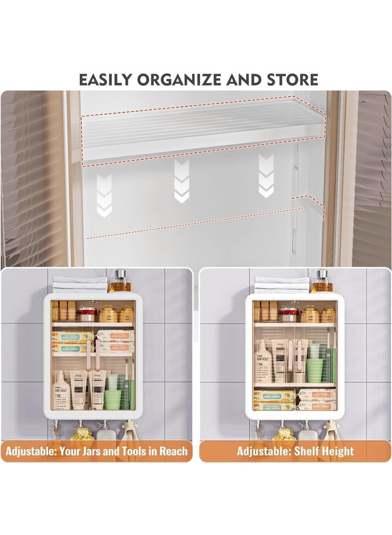 MostNow 3 Tier Bathroom Kitchen Wall Mounted Shelves Rack with Hooks Bar Wall Storage Cabinet,White Kitchen Wall Organizer, No-Trace No Drilling Spice Rack Cosmetic Organiser for Bathroom Kitchen - Image 4