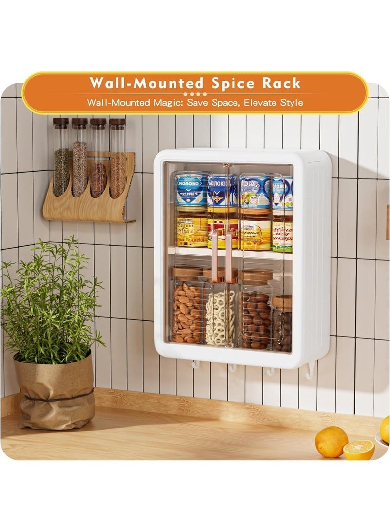 MostNow 3 Tier Bathroom Kitchen Wall Mounted Shelves Rack with Hooks Bar Wall Storage Cabinet,White Kitchen Wall Organizer, No-Trace No Drilling Spice Rack Cosmetic Organiser for Bathroom Kitchen - Image 3