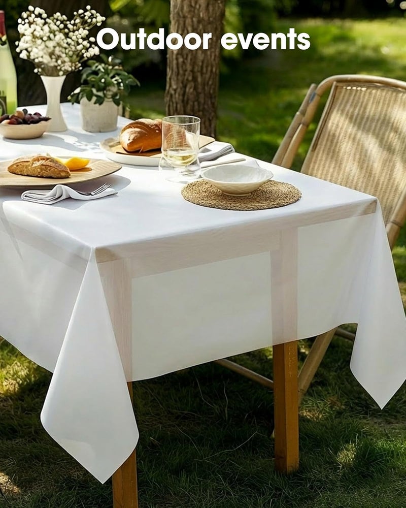 Premium Disposable Table Cloth - 10 Pack, 54 x 108 Inch White Plastic Table Covers for Parties - Image 5