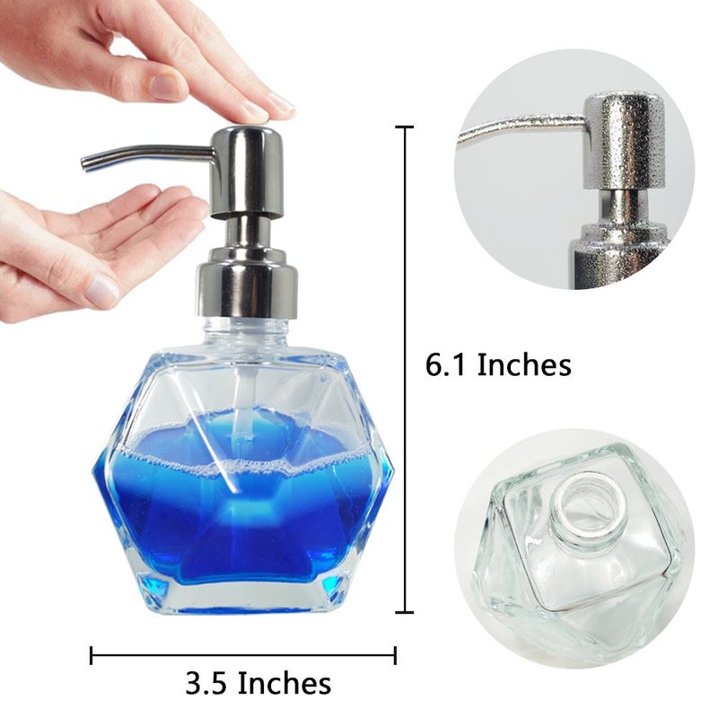 JASAI Modern Geometric Shape Clear Glass Soap Dispenser, Lotion Dispenser Bottle with Rust Proof Stainless Steel Pump for Kitchen, Bathroom Accessory, Countertop, Great for Soap, Lotions and Body Oil. - Image 3