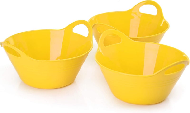 Mintra Office Mintra Home Plastic Bowls with Handles 970ml Small 3pk Yellow  675inW x 3inH  for snacks candy popcorn gift basket lightweight serving bowl for party 3 Pack - Image 1