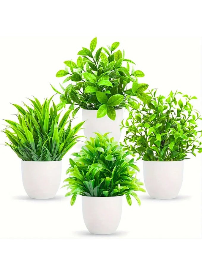 4 Pack Fake Plants Small Artificial Faux Plants Indoor for Home Office Farmhouse Bathroom Decor