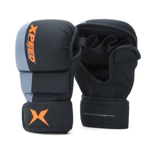 XPEED Striking Grappling Gloves XP1504, PU Leather Training Gloves for Martial Arts, Combat Sports & Sparring – Wrap-Around Hook and Loop Closure, Size L/XL, Orange - Image 1