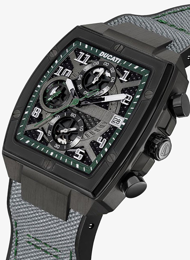 Ducati DT088 Gents Chronograph Watch – Partial See-Through Dial, Black Screw-Detail Case, Green Accents, Leather Strap with Silicone Base, Water Resistant 50M - Image 2
